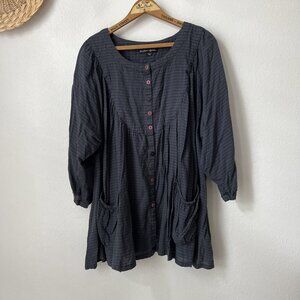 Godrun Sjoden blue embroidered peasant tunic top artist flowy summer L/XL